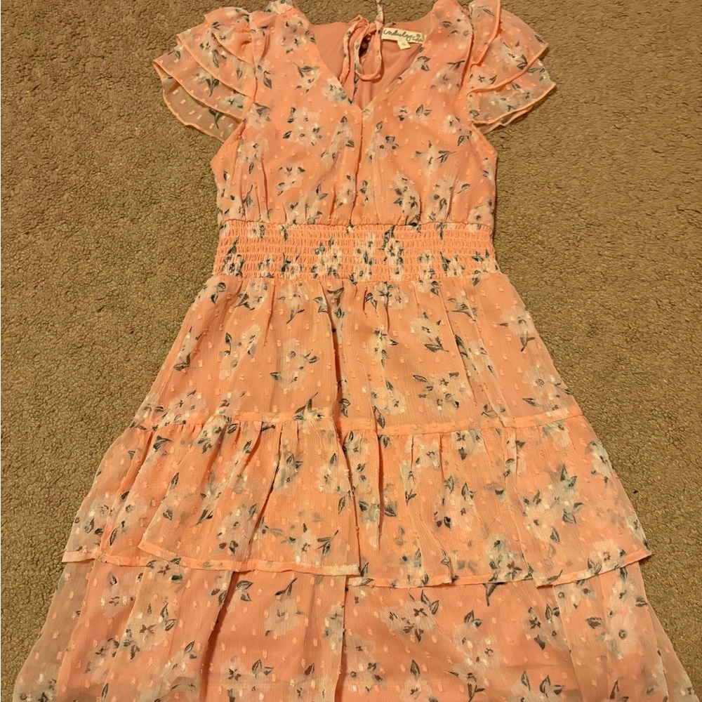 Indulge Peach Floral Kids Dress